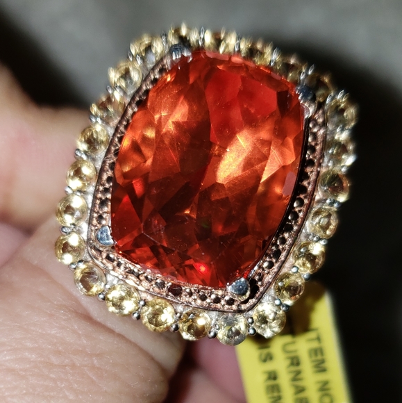 Size 10, Sterling Silver Sunfire Quartz, Citrine, White&Red Diamond Accents Ring - Picture 9 of 9